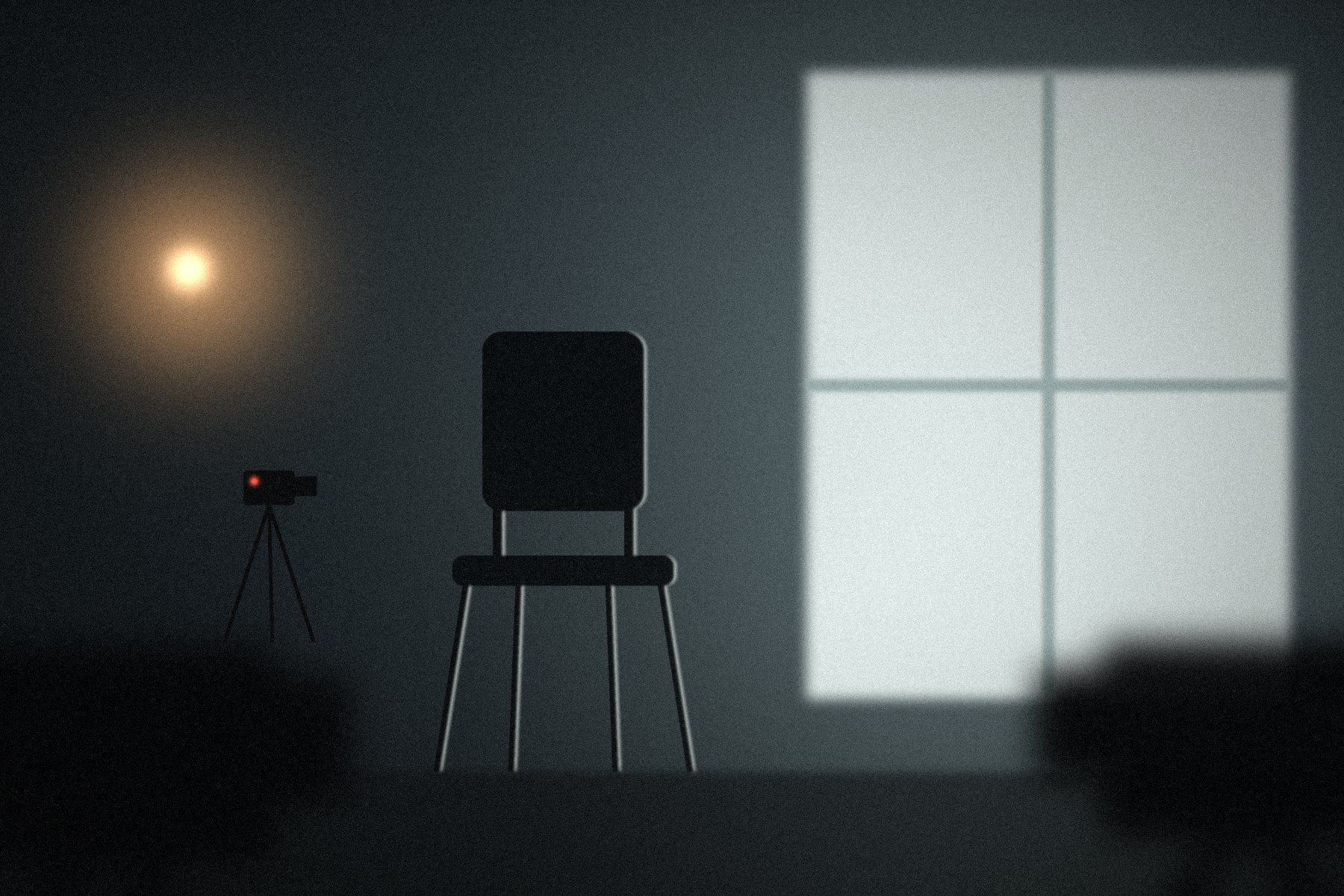 Interview chair lit by a window with cameras framing it